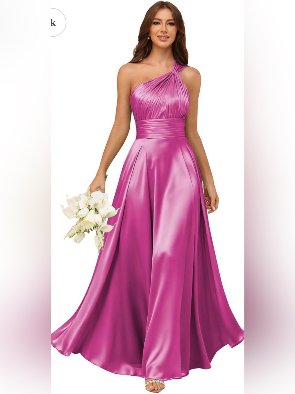 One-Shoulder Fuchsia Satin Evening Gown Size 16